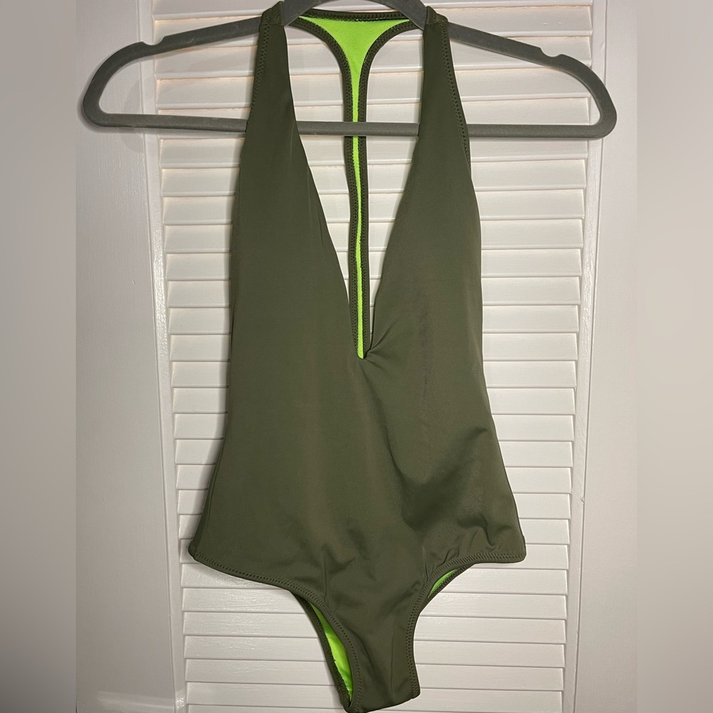PEIXOTO Flamingo One Piece | Olive Green | Small